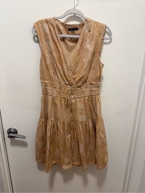Tommy Hilfiger Tan Floral Sleeveless V-Neck Mini Dress